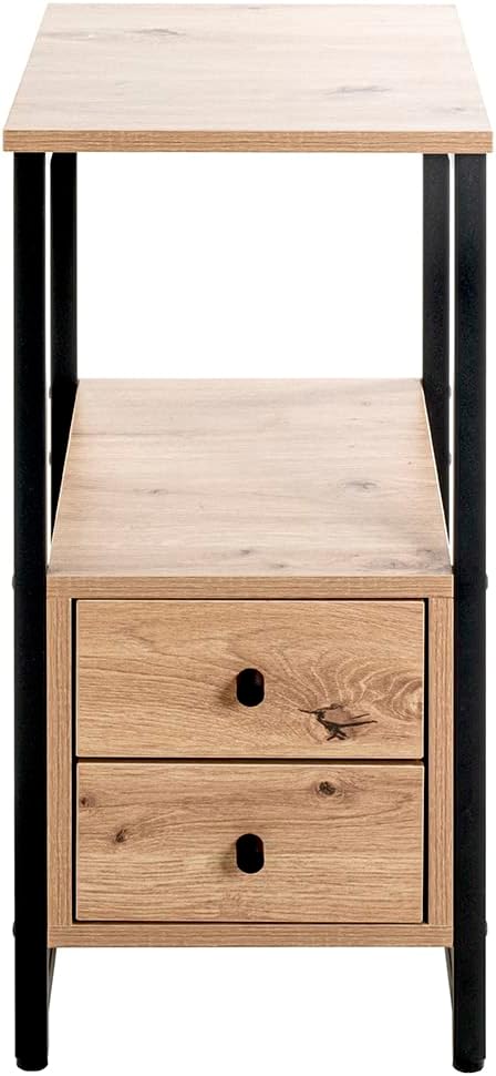 HAKU Bijzettafel eiken, zwart, Metaal, spaanplaat - Maat: B 30 cm x H 63 cm x D 40 cm, Stijl: Modern