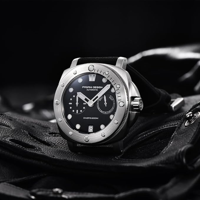 Pagani Design 1767 Automatisch herenhorloge, synthetische saffier-roestvrijstalen behuizing, 20 bar, waterdichte leren armband, casual herenhorloge