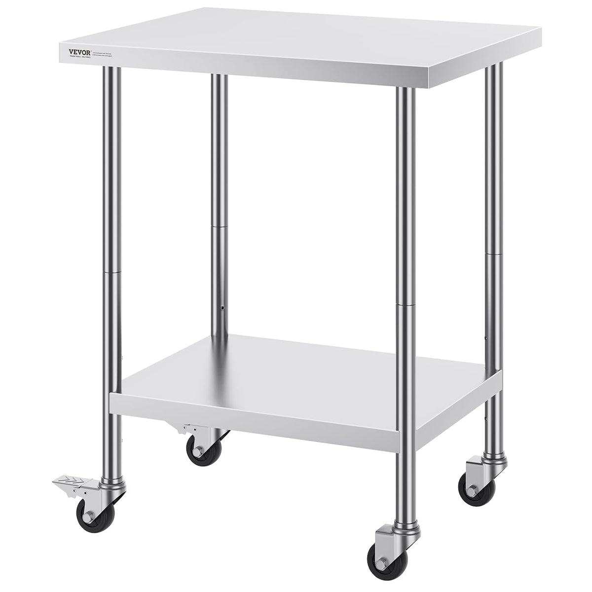 Werktafel – Rvs Werktafel – Rvs Tafel – Prep Tafel – Snijtafel – Met 4 Wielen – 3 Verstelbare Hoogteniveaus – SUS201 Roestvrij Staal