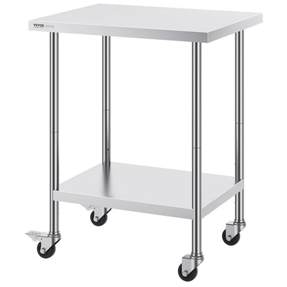Werktafel – Rvs Werktafel – Rvs Tafel – Prep Tafel – Snijtafel – Met 4 Wielen – 3 Verstelbare Hoogteniveaus – SUS201 Roestvrij Staal