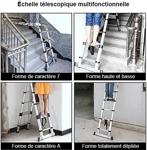 5 m vouwladder, aluminium, 2,5 m + 2,5 m, telescopische ladder, draagbaar, 16 antislip treden, belastbaar tot 150 kg