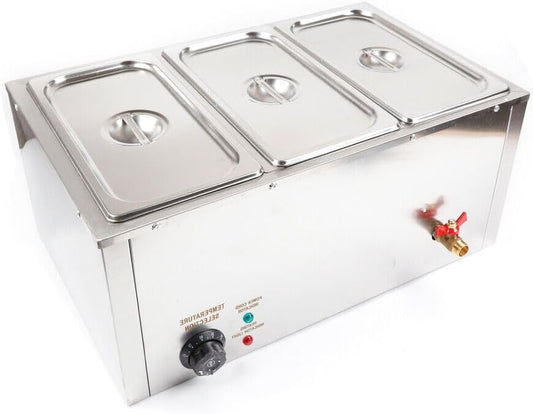 Bain Marie Electric Food Warmer Heat Holder Stainless Steel Hot Plate Buffet Warmer Chafing Dish with Food Container Water Bath Warmer Bain Marie 850W 220V DHL GN - QUORE