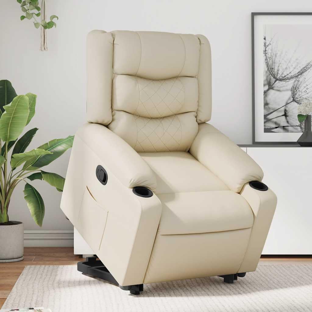 Sta-Op Fauteuil – Relaxstoel – Verstelbare Stoel – Elektrische Stoel – Kunstleren Fauteuil – Elektrische Sta-Op Functie – Crème Kunstleer