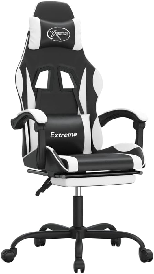 vidaXL Gaming chair with footrest faux leather black and white