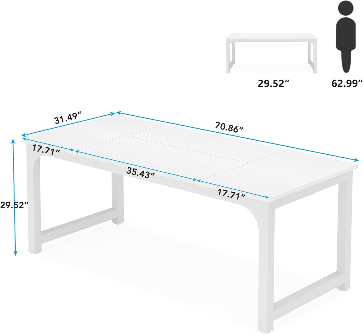 Tribesigns Computer Desk 180x80CM Large Industrial Desk for Home Office, PC and Laptop Workstation with Spacious Worktop and Leg Space, Sturdy Metal Frame (White)