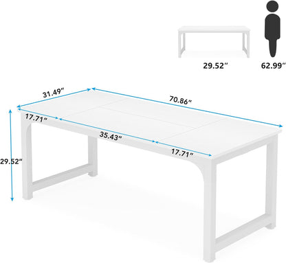 Tribesigns Computer Desk 180x80CM Large Industrial Desk for Home Office, PC and Laptop Workstation with Spacious Worktop and Leg Space, Sturdy Metal Frame (White)