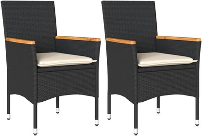 Tuinstoelen met kussens, 2 stuks, zwart, polyrotan PE, frame van gepoedercoat staal, kussen afneembaar en wasbaar, ideaal voor buiten en ontspanning, comfortabel - QUORE