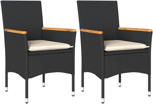 Tuinstoelen met kussens, 2 stuks, zwart, polyrotan PE, frame van gepoedercoat staal, kussen afneembaar en wasbaar, ideaal voor buiten en ontspanning, comfortabel - QUORE
