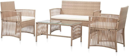 vidaXL Lounge Set with Cushions 4-Piece Garden Set Furniture Set Garden Outdoor Set Garden Furniture Garden Furniture Set Lounge Furniture Lounge Set Poly Rattan Beige - QUORE