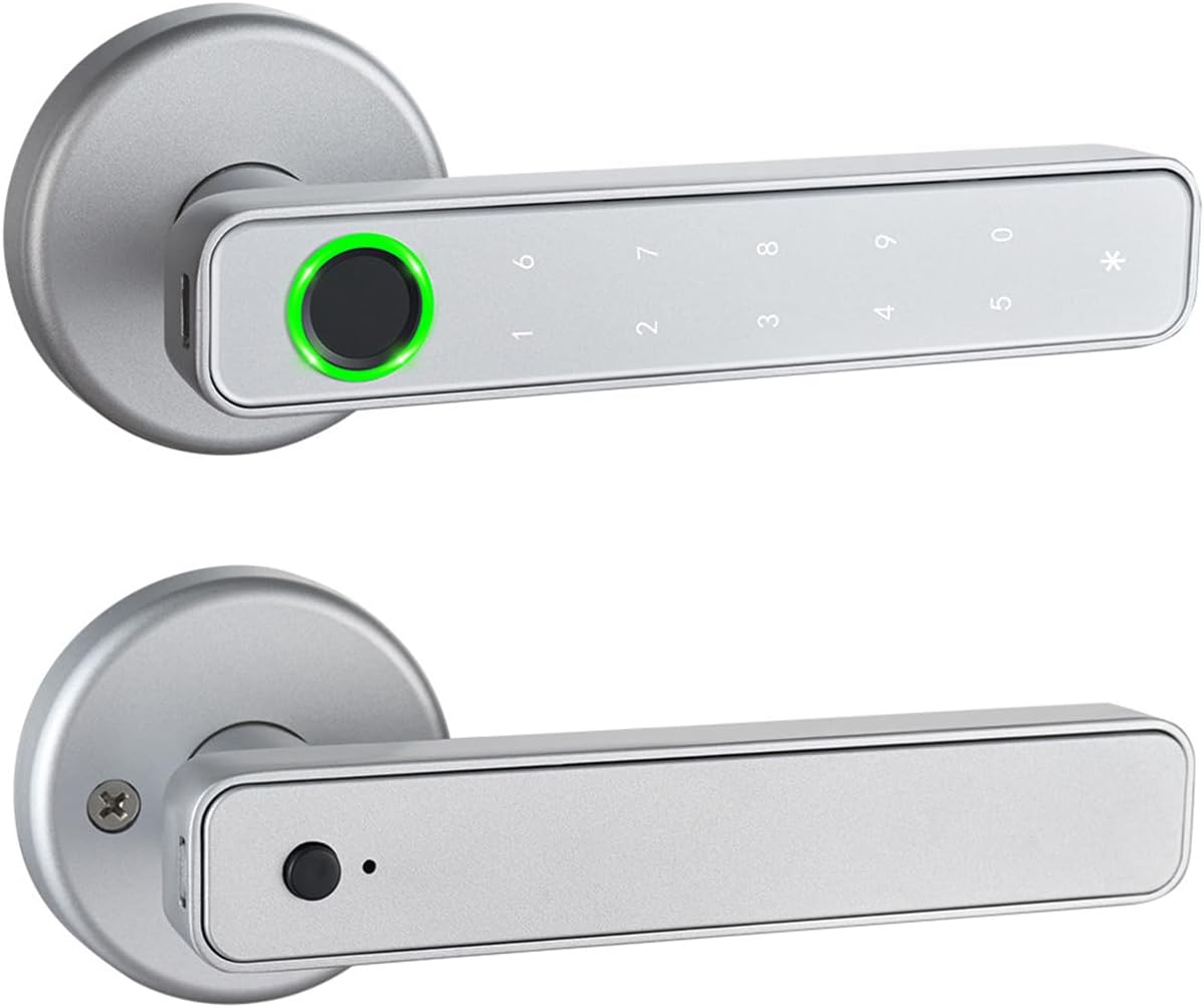 Deurklink met code – Elektronisch deurslot – Slimme deurklink – Vingerafdrukslot – Toegangscode slot – 9 Ontgrendelingsmethoden – Aluminiumlegering, App-bediening