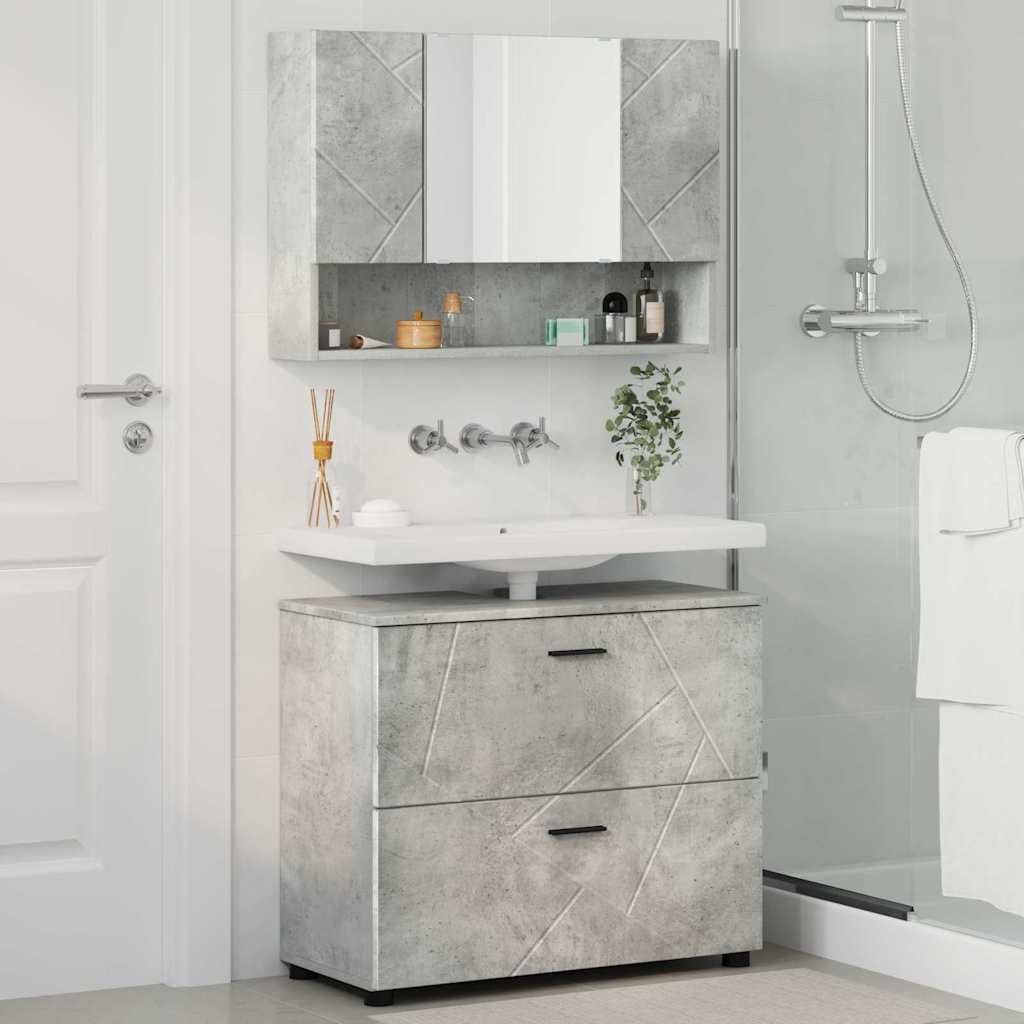 vidaXL Badkamermeubelset met lade 2 pcs Betongrijs 76,5 x 35 x 64 cm, - QUORE