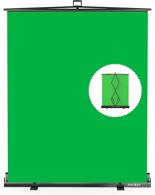 【Eenvoudige installatie】 RAUBAY 152 x 200 CM opvouwbare groene schermachtergrond, draagbare intrekbare Chroma Key-paneel fotoachtergrond met standaard voor videoconferenties, fotostudio's, streaming