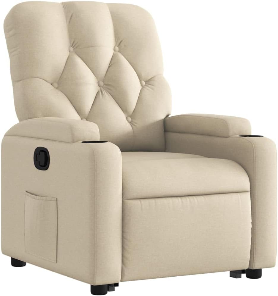Model 3204719 Fauteuil met rugleuning, kantelbaar, crèmekleurig, van stof, meubelstuk voor woonkamer, fauteuil, relaxstoel, slaapkamerstoel, model 3204719 - QUORE