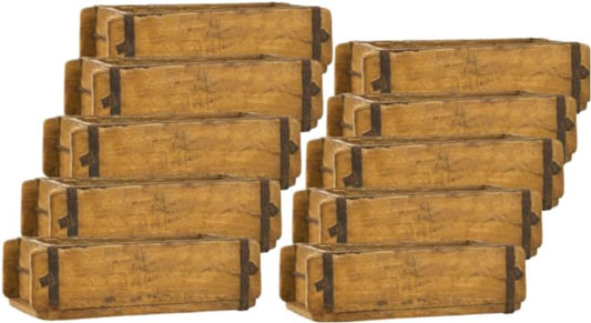 MC-Trend 10 stuks baksteenvorm van hout, rustieke houten kist om te beplanten, bloembak van oud hout, baksteenvorm met metalen beslag, elk stuk uniek, houten baksteenvorm