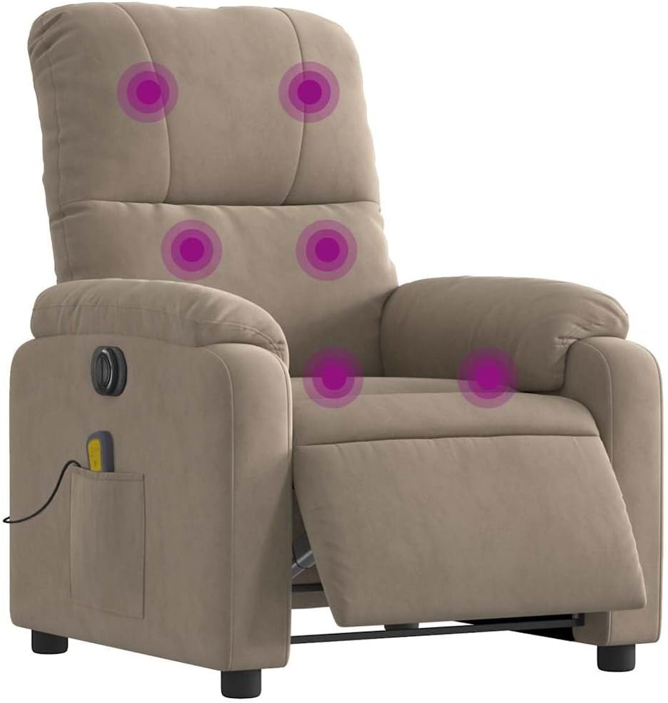 Massagestoel – Elektrische Massagestoel – Relaxstoel – Televisiestoel – Ligstoel – 6-Punts Vibratiemassage – Microvezelweefsel Taupe