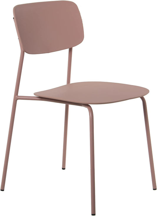 DRW Set van 4 stoelen van polypropyleen en metaal in roze, 43 x 48 x 78 cm, zithoogte 44 cm