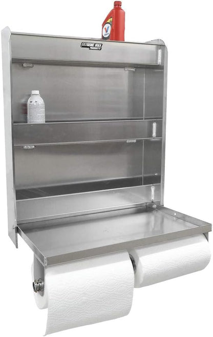 Extreme Max 5001.6049 Aluminium Stationskast Flip-Out Werklade met Papier Handdoekenrek Organizer voor Afgesloten Race Trailer Winkel Garage Opslag