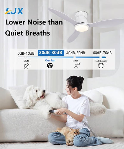 LJX Plafondventilator met intelligent licht, compatibel met Alexa, kroonluchter, ventilator, 106 cm, wit, ultrastil, DC, 6 snelheden, omkeerbaar, voor slaapkamer, woonkamer