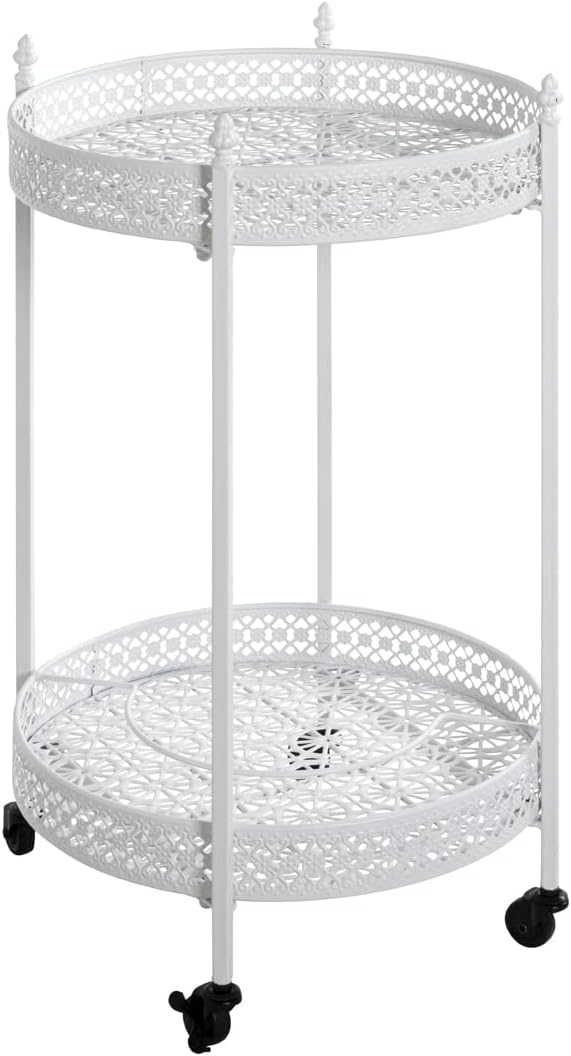 HAKU Serveerwagen wit, metaal - Maat: H 74 cm x Ø 45 cm, Stijl: Kustmeubilair
