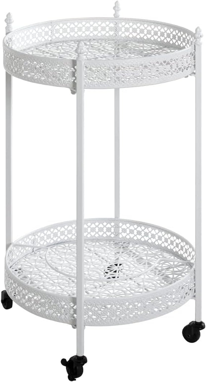 HAKU Serveerwagen wit, metaal - Maat: H 74 cm x Ø 45 cm, Stijl: Kustmeubilair
