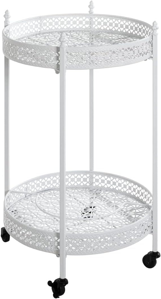 HAKU Serveerwagen wit, metaal - Maat: H 74 cm x Ø 45 cm, Stijl: Kustmeubilair