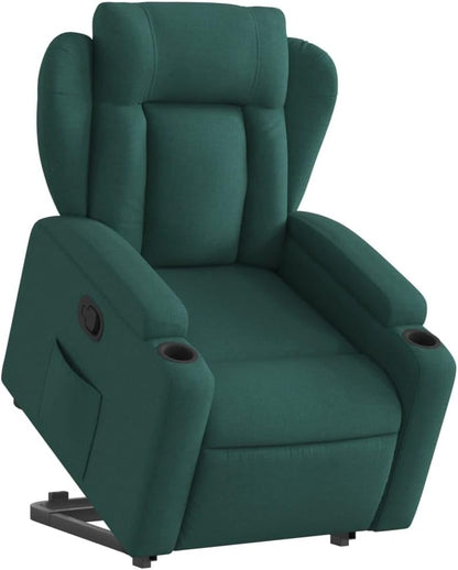Relaxstoel met Opstahulp – Tv-Stoel – Ligstoel – Relaxfauteuil – Stoel Met Kantelsysteem – Elektrische Opstahulp – Handmatig Verstelbare Ligfunctie – Donkergroen Stof