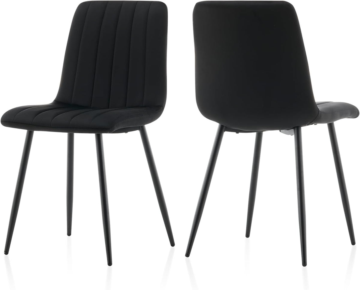 TUKAILAi Dining Chairs Set of 2 black velvet upholstered seat kitchen counter chairs with high back and metal legs, lounge reception chairs for home living room dining bedroom office - QUORE