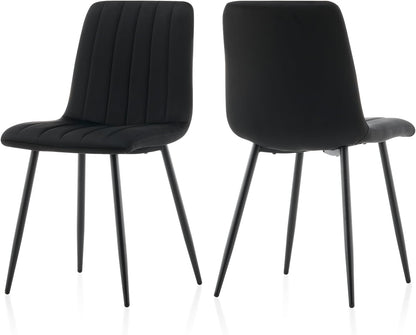 TUKAILAi Dining Chairs Set of 2 black velvet upholstered seat kitchen counter chairs with high back and metal legs, lounge reception chairs for home living room dining bedroom office - QUORE