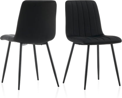 TUKAILAi Eetkamerstoelen, set van 2, zwart fluweel gestoffeerde zitstoelen met rugleuning en metalen poten, lounge make-upstoel voor thuis, woonkamer, slaapkamer, restaurant