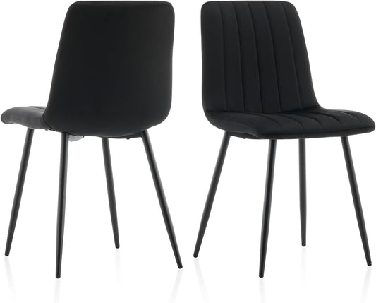 TUKAILAi Eetkamerstoelen, set van 2, zwart fluweel gestoffeerde zitstoelen met rugleuning en metalen poten, lounge make-upstoel voor thuis, woonkamer, slaapkamer, restaurant