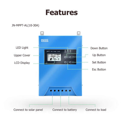 SolaMr MPPT 50A Solar Charge Controller 12V/24V/48V Intelligente Identificatie Buck Solar Charge Controller Zonnepaneel Batterij Regelaar met LCD Display Temp Sensor RS485 Interface - 50A