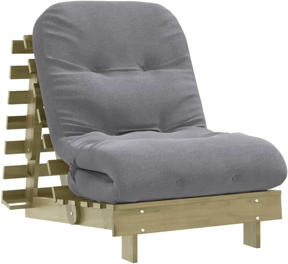 Futon Sofa Bed with Mattress 70 x 206 x 11 cm Pine Wood Impregnated for Bedroom and Living Room - QUORE