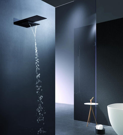Inbouwthermostaat Douche – Thermostaatkraan – Regendouche – Waterval Douche – Wandmontage – 48x33,5 cm Sproeier – Mat Zwarte Afwerking – Constante Temperatuur Met Turn Clean System