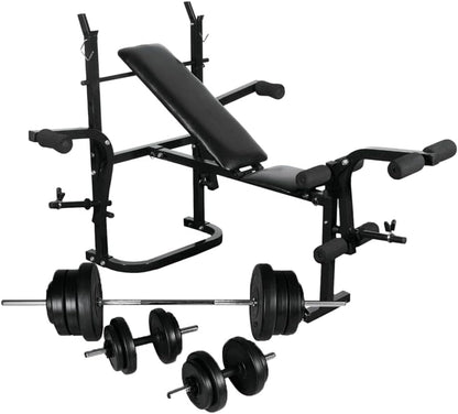 Halterbank – Fitnessbank – Trainingsbank – Bench Press – Sportbank – Verstelbaar In 4 Standen – Inclusief 30,5 kg Halterset