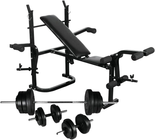 Halterbank – Fitnessbank – Trainingsbank – Bench Press – Sportbank – Verstelbaar In 4 Standen – Inclusief 30,5 kg Halterset