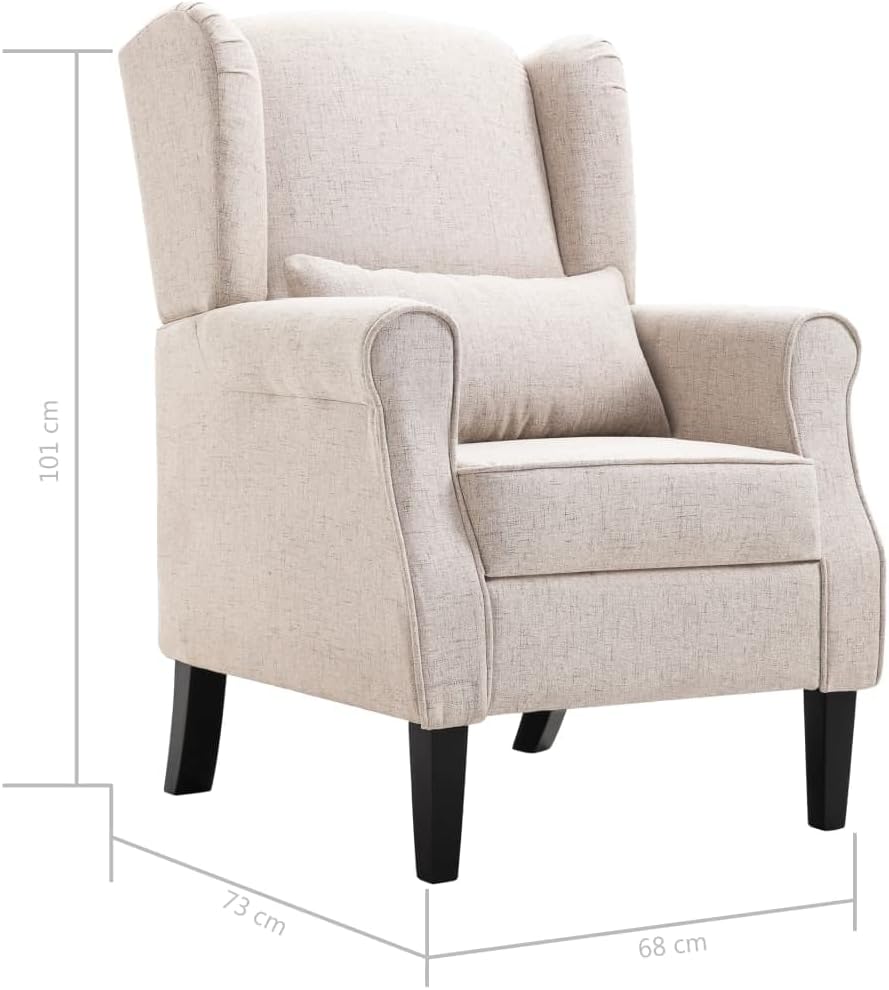 Fauteuil Beige Stof – Loungestoel – Televisiestoel – Relaxstoel – Bureaustoel – Stevig Eikenhout Frame – Zacht Gevoerd Zit- en Rugkussen