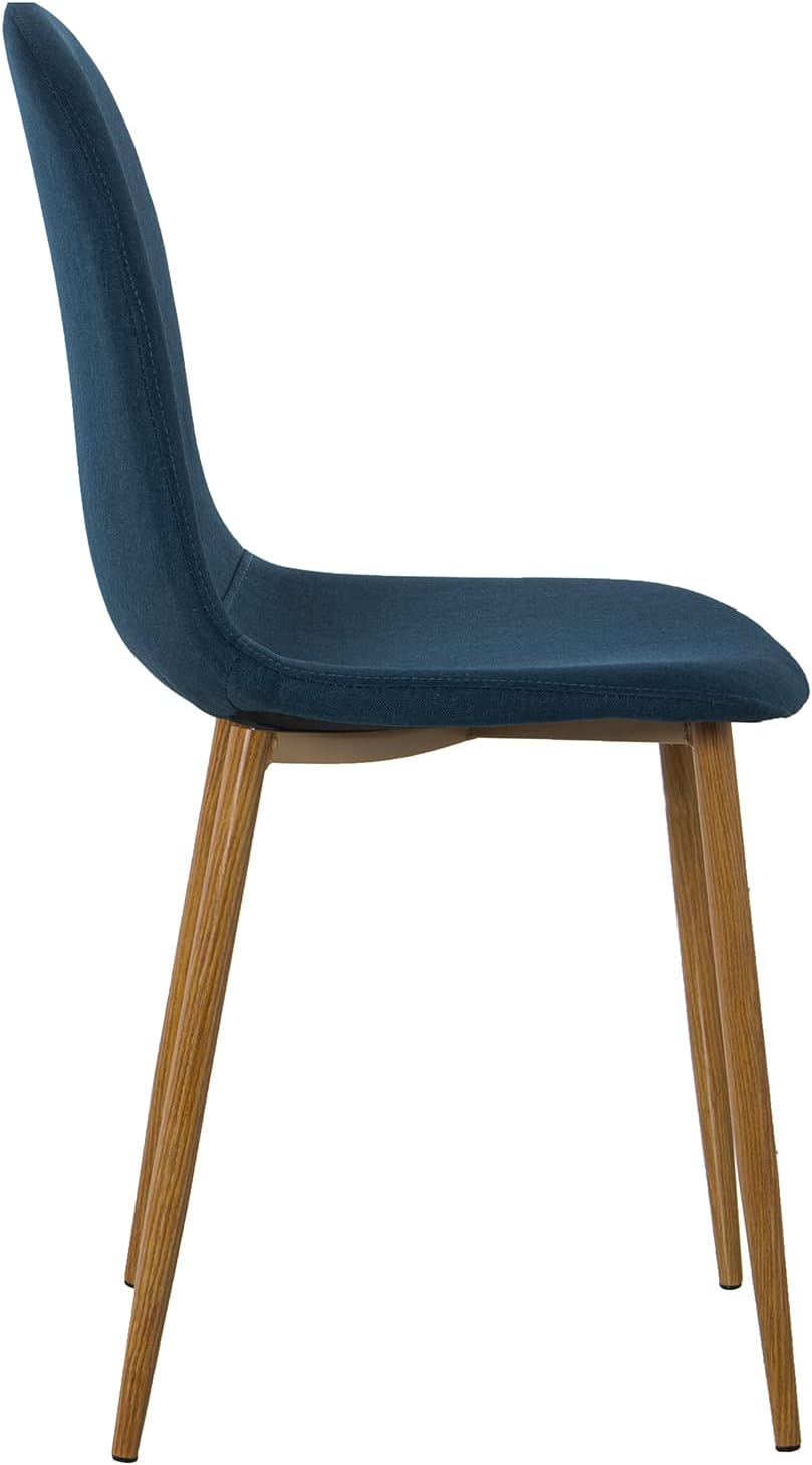 DRW Set van 4 stoelen en poten van metaal, houtlook in blauw en hout, 44 x 52 x 87 cm, zitvlak 49 cm