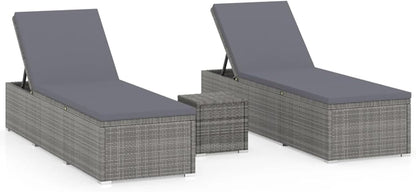 Tidyard 3-piece sun lounger, chaise longue with table, garden chair, rattan lounger, side table, relax chair, beach chair, sun lounger, leisure chair, both sides sunbed are adjustable - QUORE