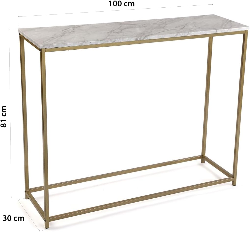 Versa Montpellier Smalle hal of vestibule Entree hal meubilair, Console Tafel, Afmetingen (H x B x H) 81 x 30 x 100 cm, Hout en Metaal, Kleur Marmer en goud