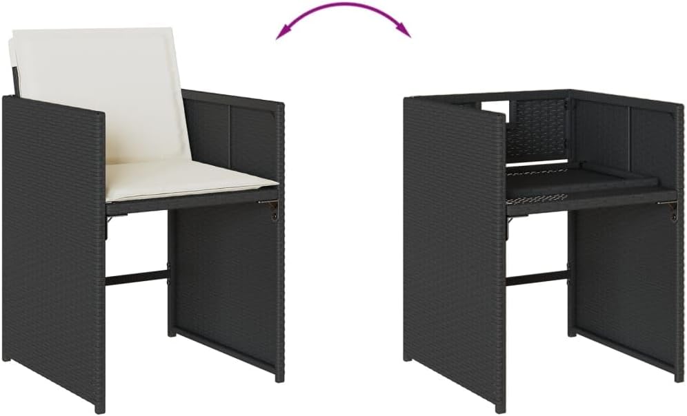 Gecheer 5-delige polyrotan zitgroep, tuingereedschap voor 4 personen, rotan tuinmeubelset, balkonmeubelset, balkon lounge, tuingarnituur set, tuintafelset, terrasmeubelset, kussens, zwart - QUORE