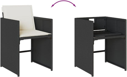Gecheer 5-delige polyrotan zitgroep, tuingereedschap voor 4 personen, rotan tuinmeubelset, balkonmeubelset, balkon lounge, tuingarnituur set, tuintafelset, terrasmeubelset, kussens, zwart - QUORE