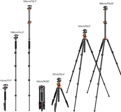 Camerastatief – Fotostatief – Videostatief – Tripod – Voor DSLR Camera – Aluminium 185 cm – 360° Balhoofd