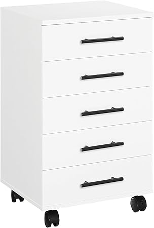 HOOBRO Roll Container with 5 Drawers, Mobile File Cabinet, Office Cabinet, Chest of Drawers, Office Cabinet, Dresser Storage Cabinet, Easy Assembly, White EWT05WJ01G1 - QUORE