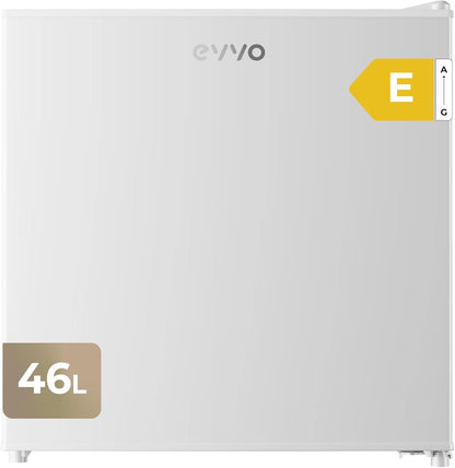 EVVO Mini-koelkast F22, 46 l, wit, energiebesparend 80 kWh/jaar, 41 dB, compact 48,5 cm, ideaal voor slaapkamer, kantoor en studio, stille mini-koelkast voor dranken en snacks