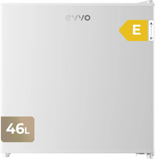 EVVO Mini-koelkast F22, 46 l, wit, energiebesparend 80 kWh/jaar, 41 dB, compact 48,5 cm, ideaal voor slaapkamer, kantoor en studio, stille mini-koelkast voor dranken en snacks