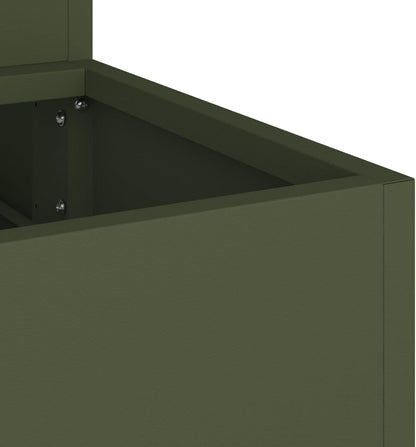 3-Tier Garden Planter, 90 x 90 x 35 cm, Olive Green, Robust Steel, for Plants with Open Bottom for Optimal Drainage and Modern Vertical Gardening - QUORE