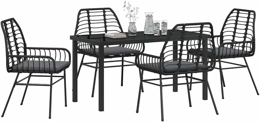 Tuinmeubelset, 5 stuks, zwart, polyrotan, zitgroep met stoelen en tafel, balkonmeubelset voor terras, tuin, balkon - QUORE