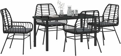 Tuinmeubelset, 5 stuks, zwart, polyrotan, zitgroep met stoelen en tafel, balkonmeubelset voor terras, tuin, balkon - QUORE