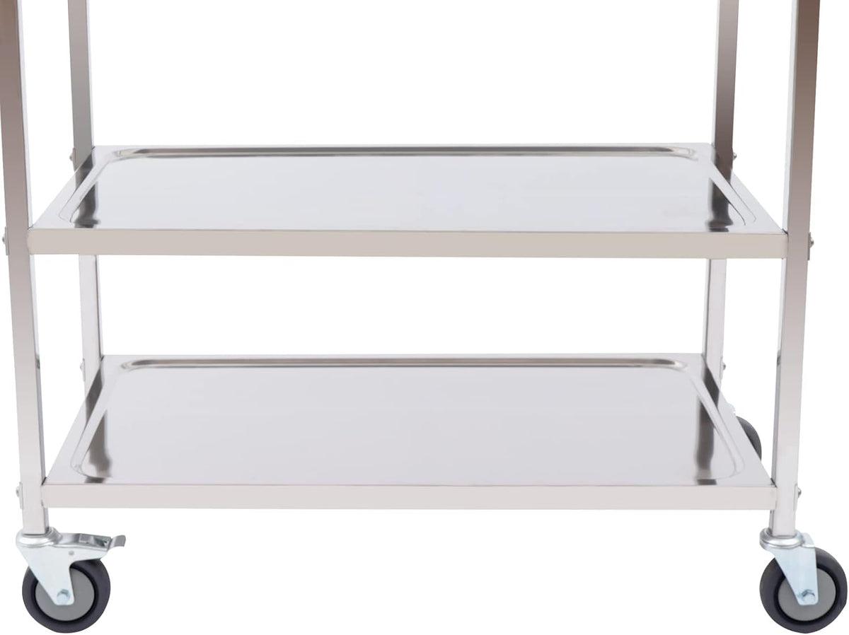 Stainless Steel Serving Trolley, 3 Shelves, Kitchen Trolley, Countersunk Trolley 4 360° Rotatable Welding Wheels (2 x Brakeable), Roll Shelf, 25 kg Load Capacity Suitable for Dining Room, Kitchen (75 - QUORE