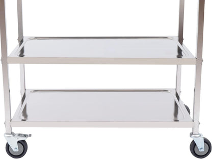 Stainless Steel Serving Trolley, 3 Shelves, Kitchen Trolley, Countersunk Trolley 4 360° Rotatable Welding Wheels (2 x Brakeable), Roll Shelf, 25 kg Load Capacity Suitable for Dining Room, Kitchen (75 - QUORE